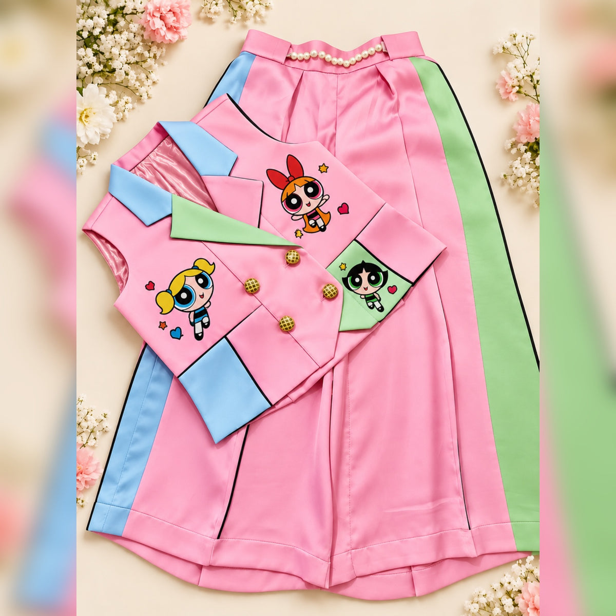 Power Puff Girls suit flat lay